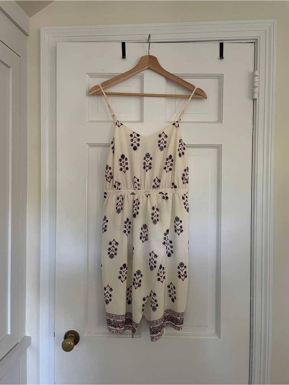 Madewell | Silk Cream Floral Print Spaghetti Strap Dress | 0